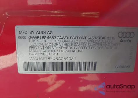 2008 Audi A4 2.0T from USA, damaged, VIN WAUAF78EX8A054081